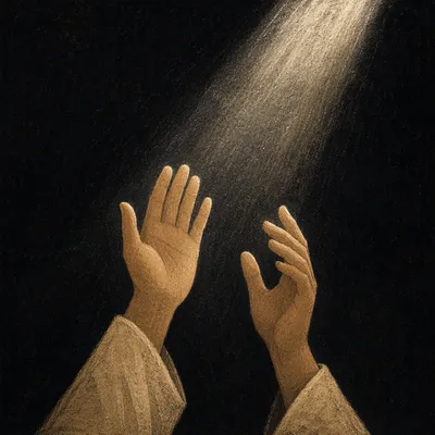 Hands Reaching Toward Hopeful Light