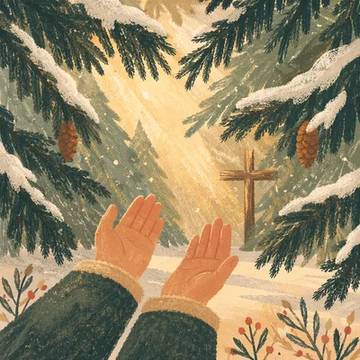 Open Hands Reaching Toward Forest Light