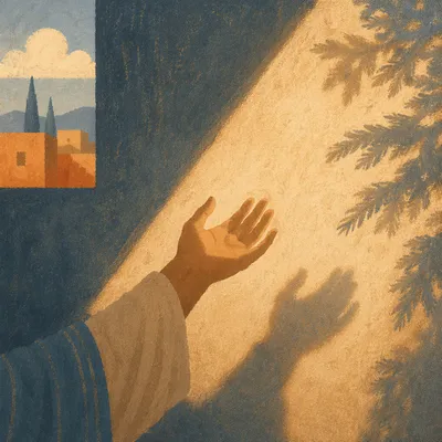 Hand Reaching Toward Golden Prayer Light