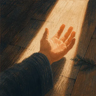 Hand Reaching Toward Evergreen Hope Light