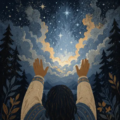 Hands Reaching Toward Heavenly Forest Light