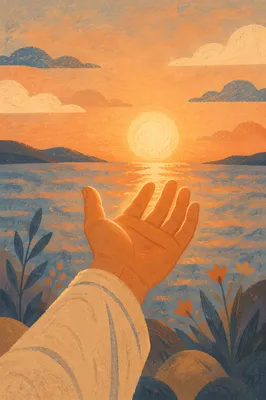 Hopeful Hand Reaching Toward Sunset Light