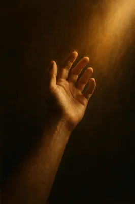 Hand Reaching Toward Warm Hopeful Light