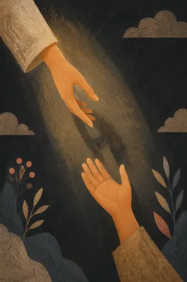 Hands Reaching Toward Hopeful Light