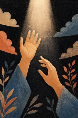 Hands Reaching Toward Divine Light