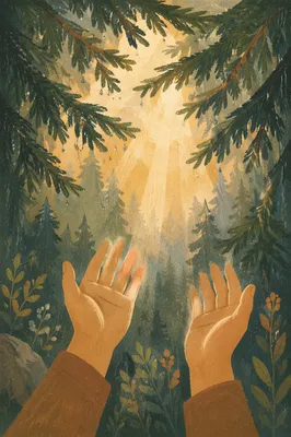Hands Reaching Toward Forest Morning Light