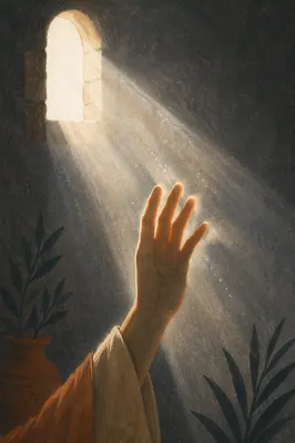 Hand Reaching Toward Hopeful Divine Light