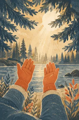 Hands Reaching Toward Forest Sunlight