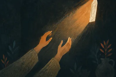 Hands Reaching Toward Warm Hopeful Light