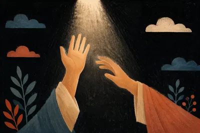 Hands Reaching Toward Hopeful Light