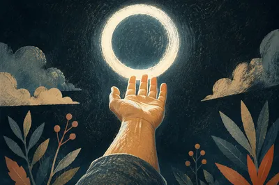 Hand Reaching Toward Halo Light