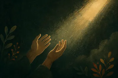 Hands Reaching Toward Warm Light