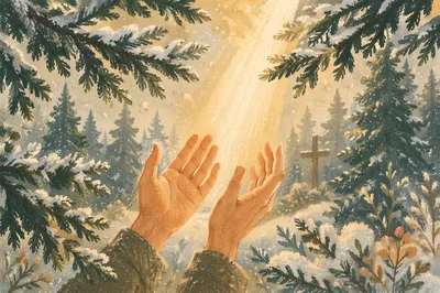 Hands Reaching Toward Winter Morning Light