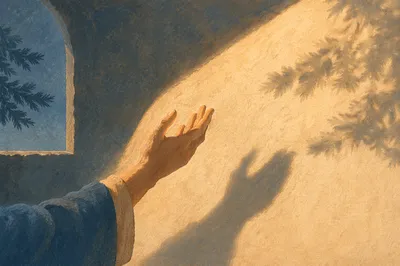 Hopeful Hand Reaching Toward Golden Light