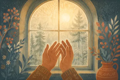 Hands Reaching Toward Winter Sunlight