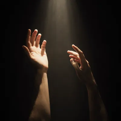 Hands Reaching Toward Heavenly Light
