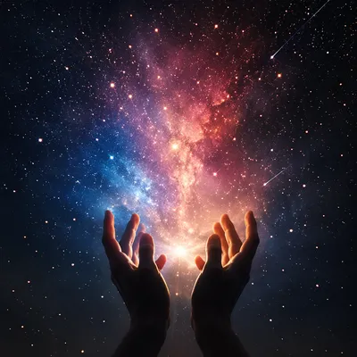 Hands Reaching Toward Celestial Light