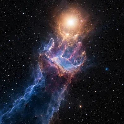 Hand Shaped Nebula Reaching Toward Light