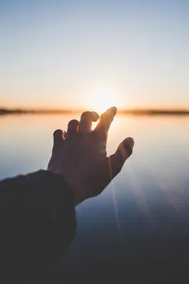 Hand Reaching Toward Sunrise Light