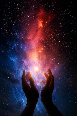 Hands Reaching Toward Celestial Light