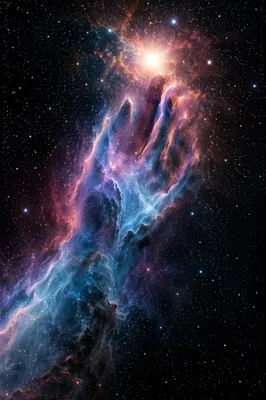 Hand Shaped Nebula Reaching Toward Divine Light