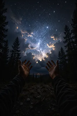 Hands Reaching Toward Heavenly Forest Light