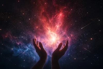Hands Reaching Toward Celestial Light