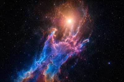 Hand Shaped Nebula Reaching Toward Light