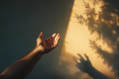 Hand Reaching Toward Warm Prayer Light
