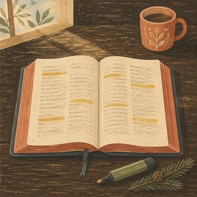 Highlighted Scripture with Evergreen Sprig