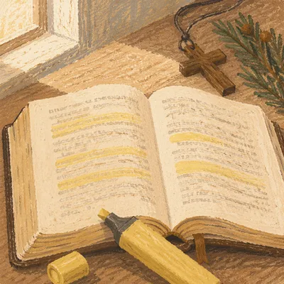 Highlighted Devotional Book with Evergreen Sprig