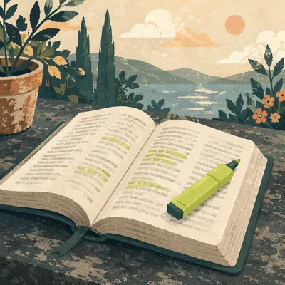 Highlighted Bible Study with Green Marker