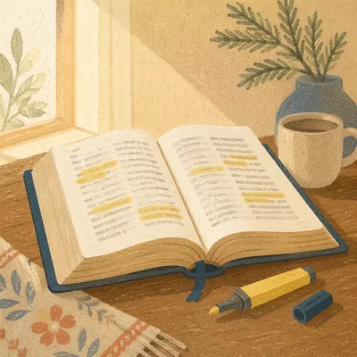 Highlighted Bible Passages with Evergreen Sprig