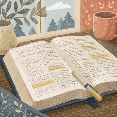 Highlighted Bible Passages with Yellow Marker