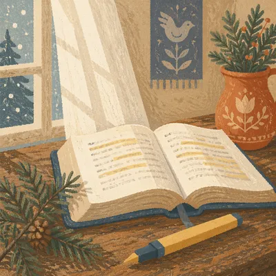 Highlighted Bible Study with Evergreen Sprig