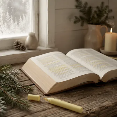 Highlighted Bible Study with Evergreen Sprig