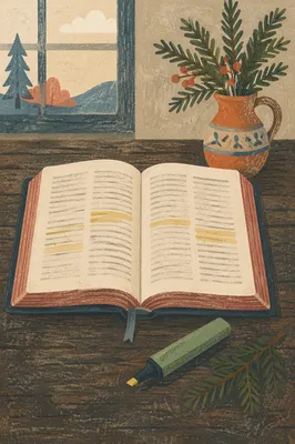 Highlighted Scripture with Evergreen Sprig