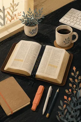 Highlighted Bible Study With Coral Marker