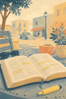 Highlighted Bible Passages on Café Table
