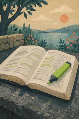 Highlighted Bible Passages with Green Marker