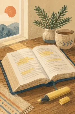 Highlighted Bible Passages with Evergreen Morning Light