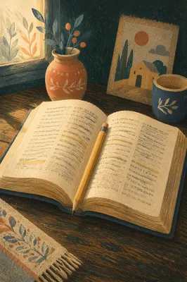 Highlighted Bible Passages with Yellow Pencil