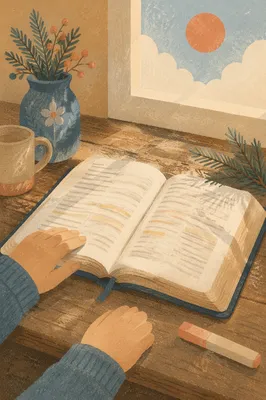 Highlighted Bible Study with Evergreen Sprig