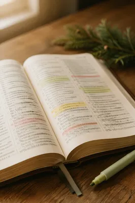 Highlighted Bible Passages with Evergreen Marker