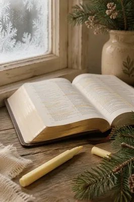 Highlighted Bible Study with Evergreen Sprig