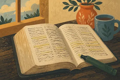 Highlighted Bible Passages with Evergreen Marker