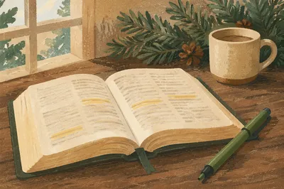 Highlighted Bible With Evergreen Devotion