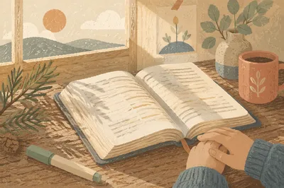 Highlighted Bible Study with Evergreen Sprig