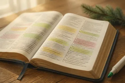 Highlighted Bible Passages with Evergreen Marker