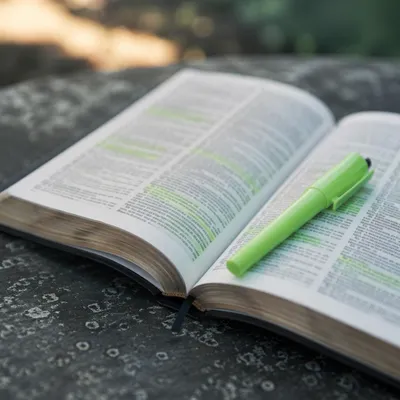 Highlighted Bible Passage With Green Marker